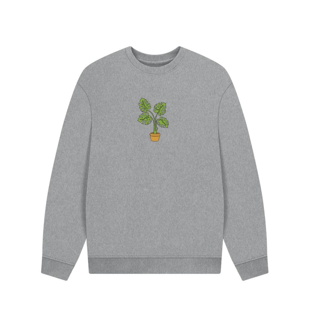 Athletic Grey Men's Monstera Organic Cotton Oversized Crewneck - Black Design