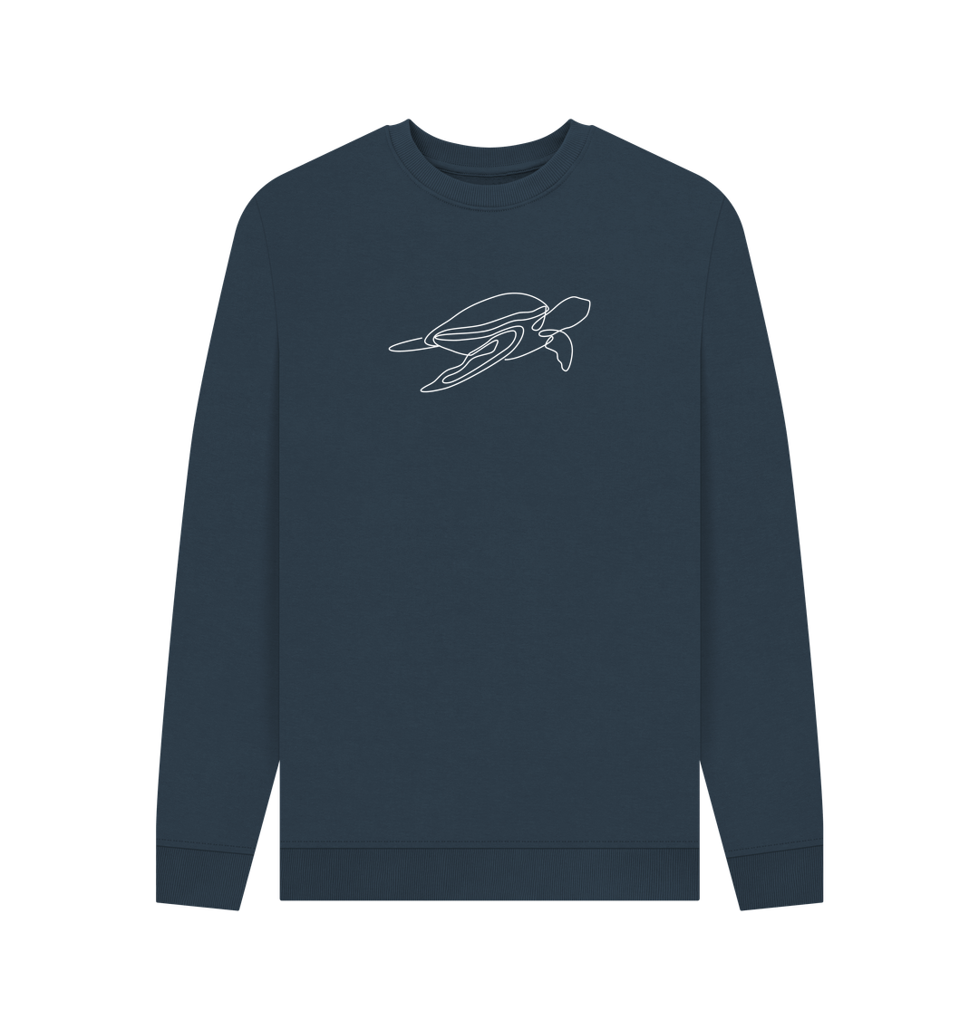 Navy Blue Men's Sea Turtle Organic Cotton Crewneck Sweater (White)