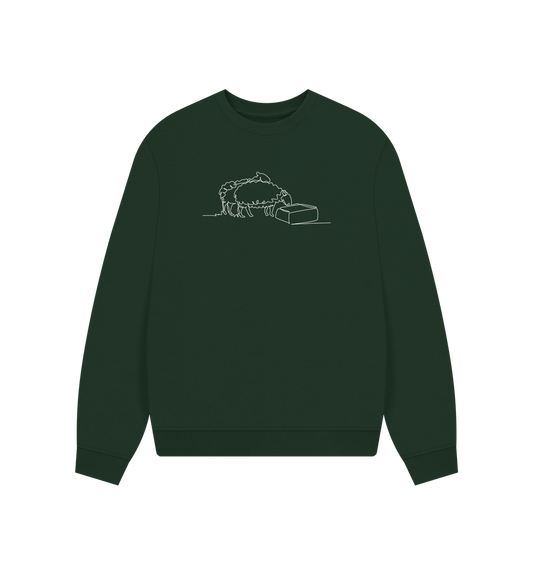 Evergreen Women's Sheep Organic Cotton Oversized Crewneck - White Design