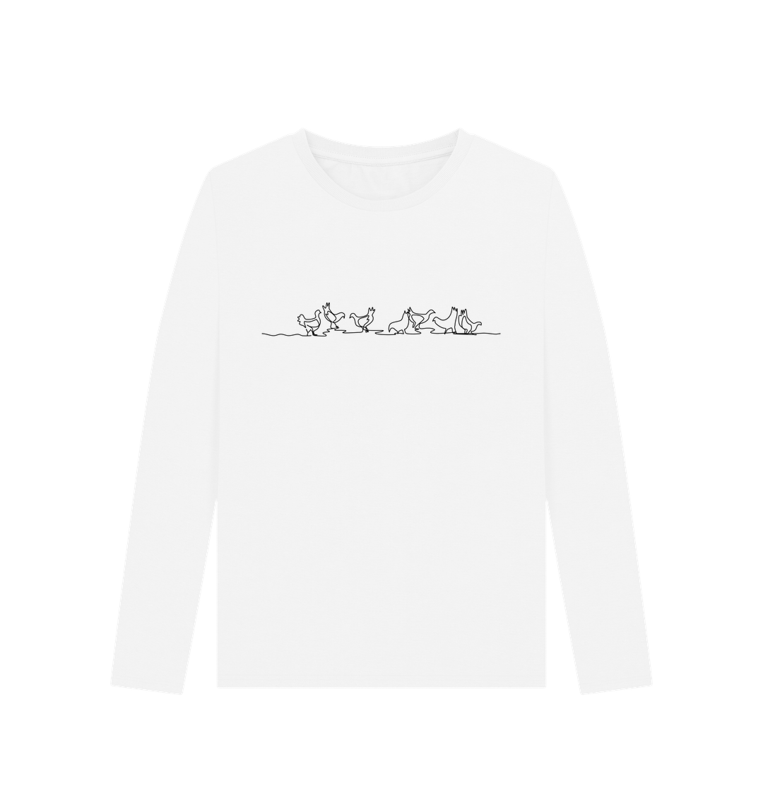 White Women's Chickens Organic Cotton Long Sleeve Tee (Black)