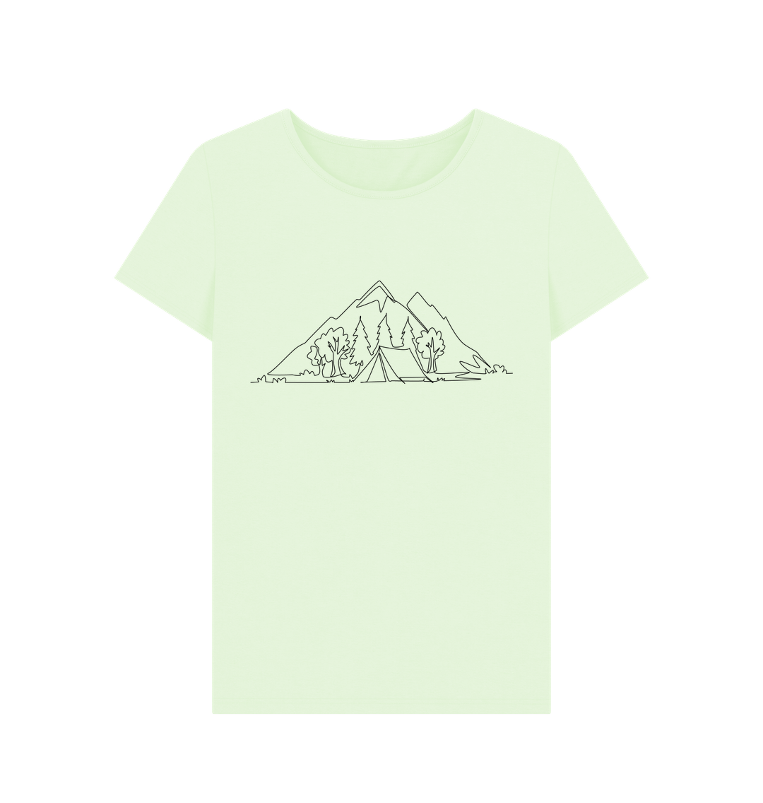 Pastel Green Women's Camping Organic Cotton Crewneck Tee (Black)