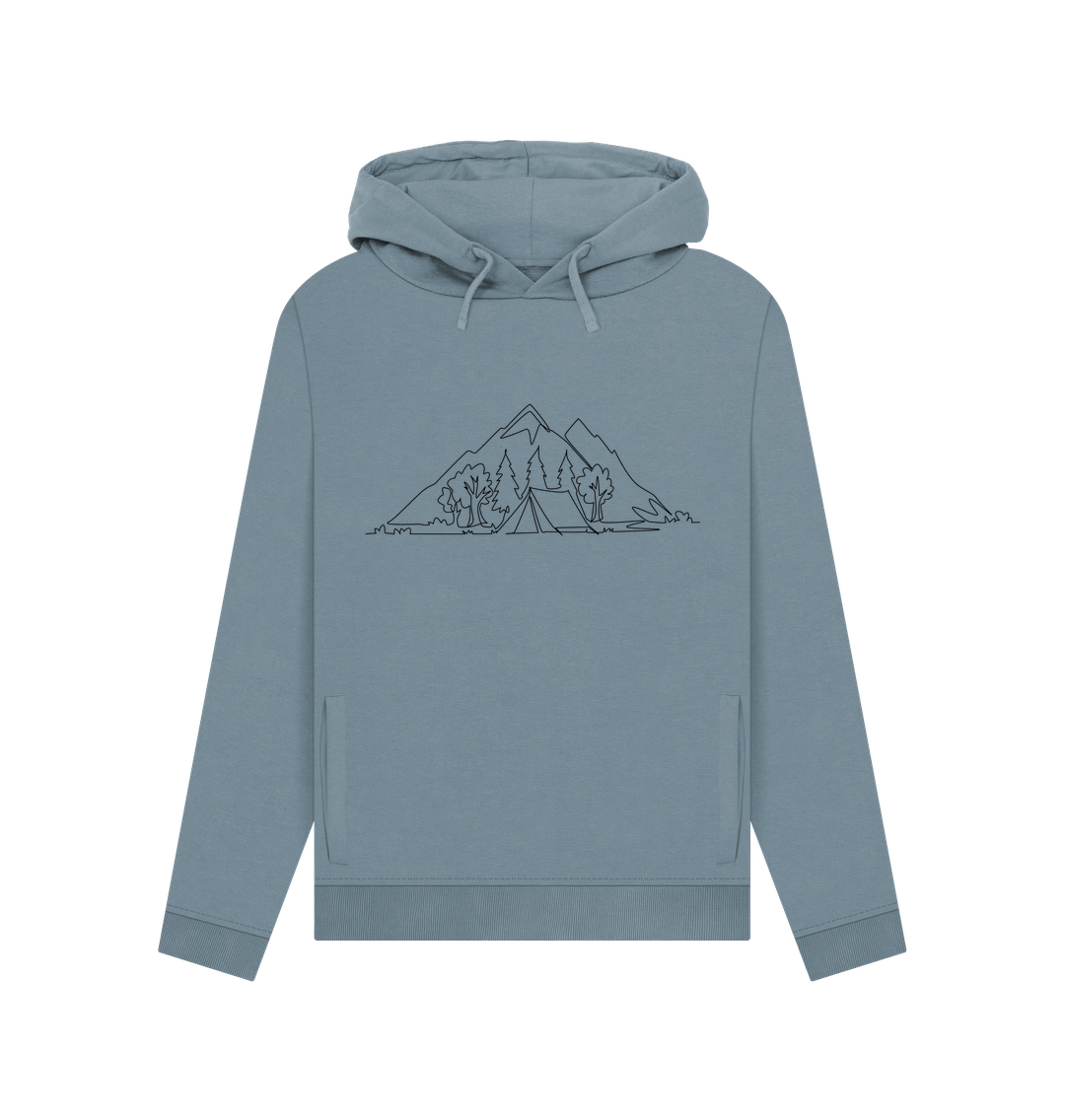 Stone Blue Women's Camping Organic Cotton Pullover Hoodie (Black)