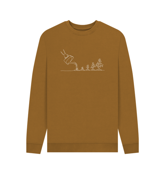 Brown Men's Gardening Organic Cotton Crewneck Sweater (White)