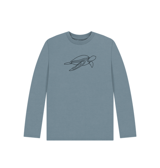 Stone Blue Kid's Sea Turtle Organic Cotton Long Sleeve Tee (Black)