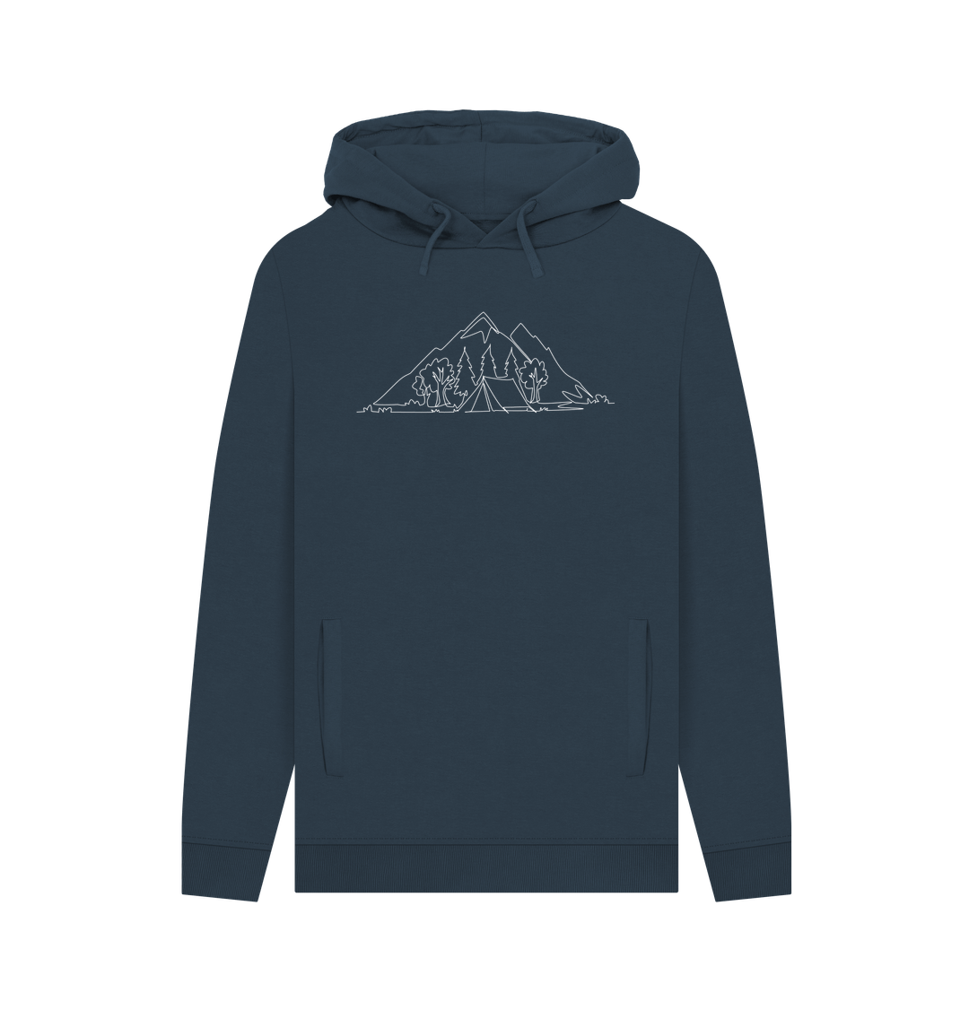 Navy Men's Camping Organic Cotton Pullover Hoodie (White)