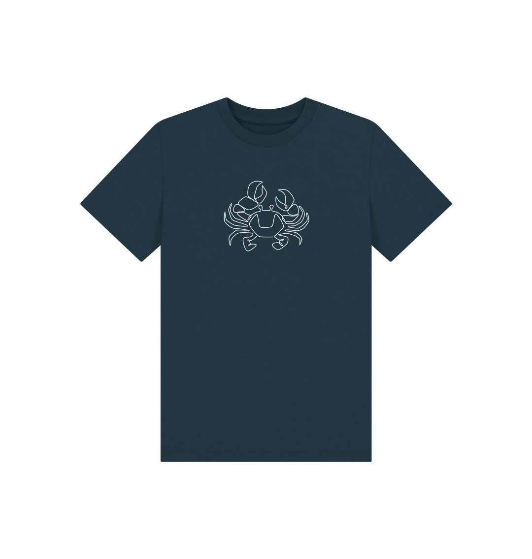 Denim Blue Kid's Crab Organic Cotton Basic Tee (White)