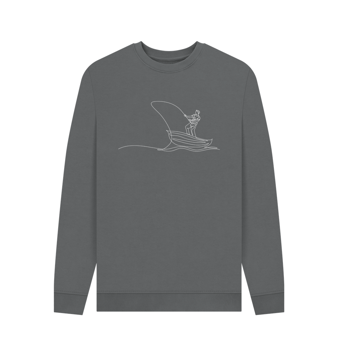 Slate Grey Men's Fisherman Organic Cotton Crewneck Sweater (White)