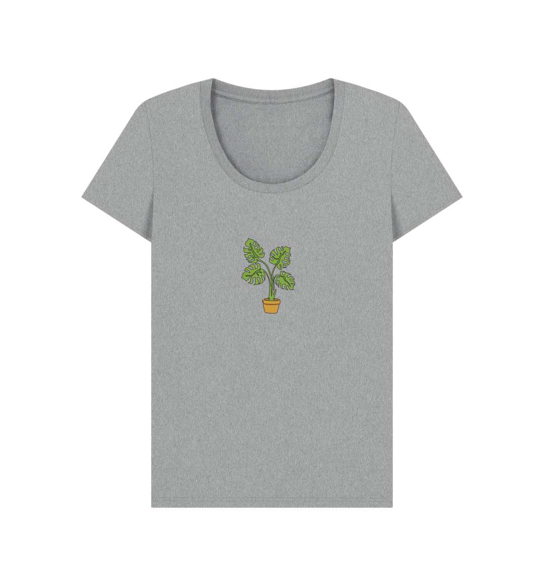 Athletic Grey Women's Monstera Organic Cotton Scoop Neck Tee - Black Design