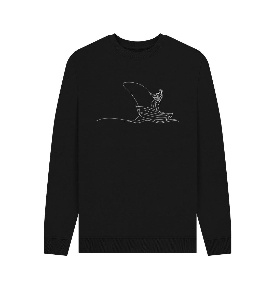 Black Men's Fisherman Organic Cotton Crewneck Sweater (White)