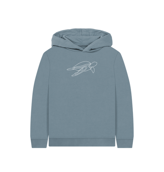 Stone Blue Kid's Sea Turtle Organic Cotton Pullover Hoodie (White)