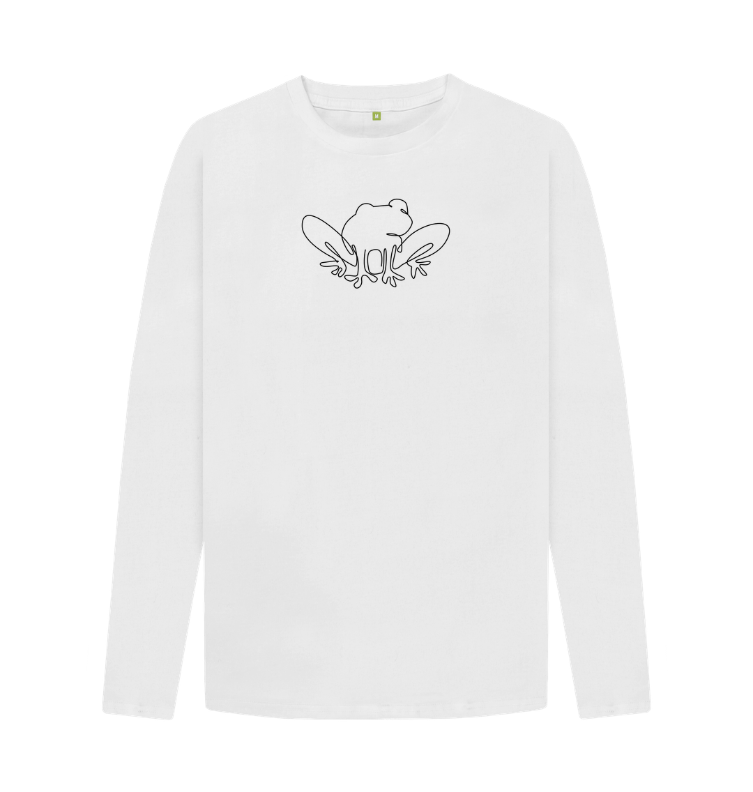 White Men's Frog Organic Cotton Long Sleeve Tee - Black Design