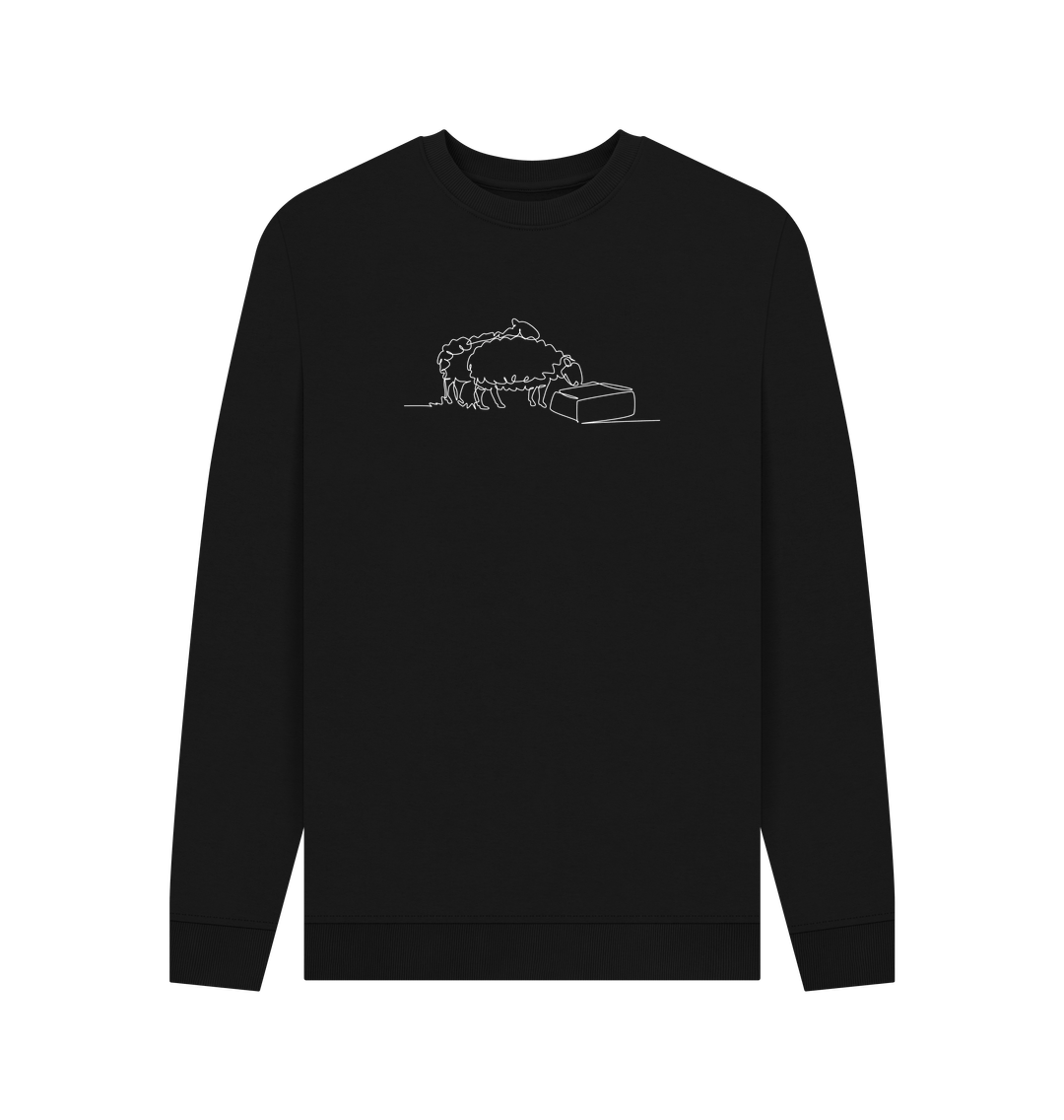 Black Men's Sheep Organic Cotton Crewneck Sweater (White)