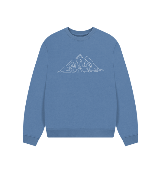 Solent Women's Camping Organic Cotton Oversized Crewneck - White Design