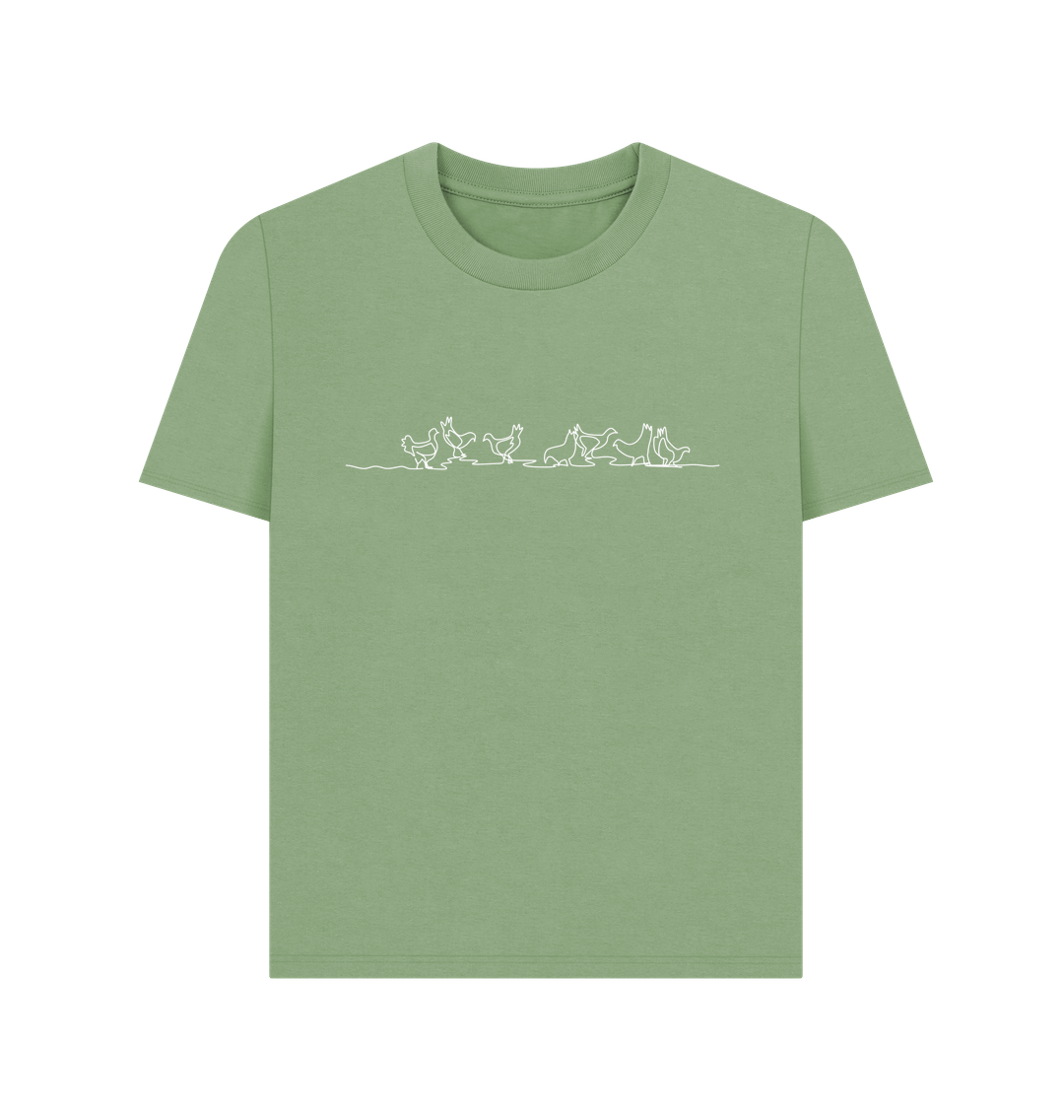 Sage Women's Chickens Organic Cotton Basic Tee (White)