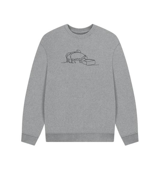 Athletic Grey Men's Sheep Organic Cotton Oversized Crewneck - Black Design