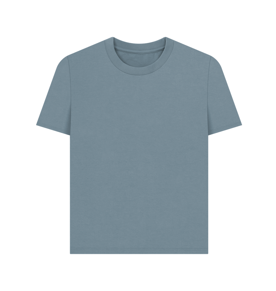 Stone Blue Women's Solid Organic Cotton Basic Tee