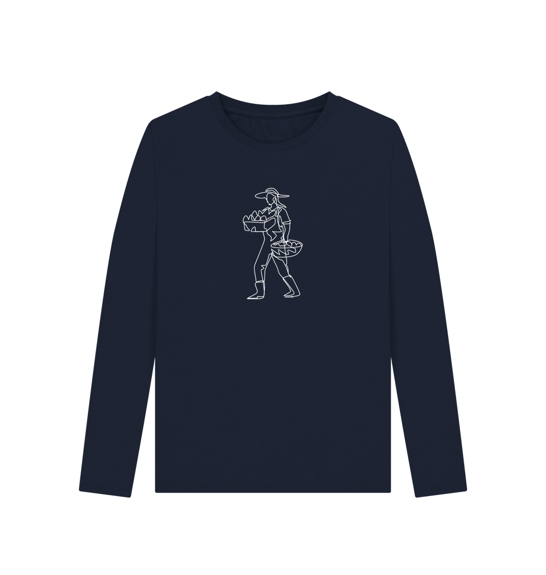 Navy Blue Women's Harvest Organic Cotton Long Sleeve Tee (White)