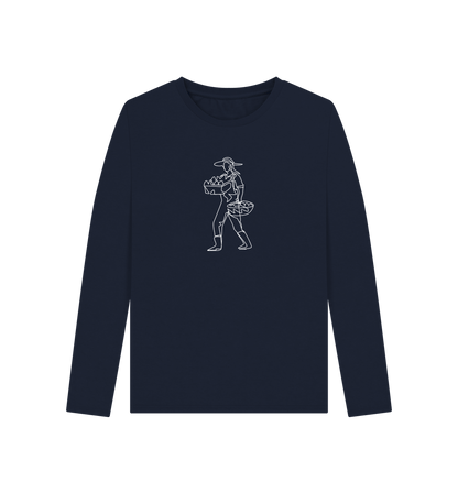 Navy Blue Women's Harvest Organic Cotton Long Sleeve Tee (White)