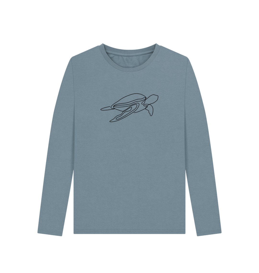 Stone Blue Women's Sea Turtle Organic Cotton Long Sleeve Tee (Black)