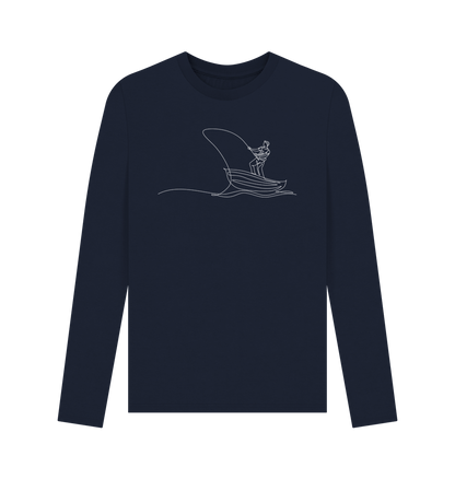 Navy Blue Men's Fisherman Organic Cotton Long Sleeve Tee (White)