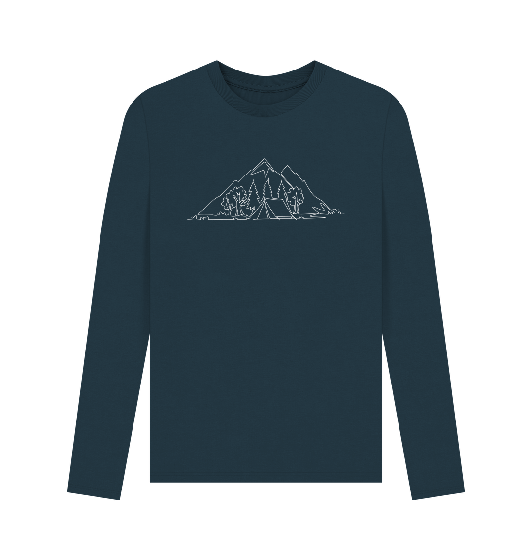 Denim Blue Men's Camping Organic Cotton Long Sleeve Tee (White)