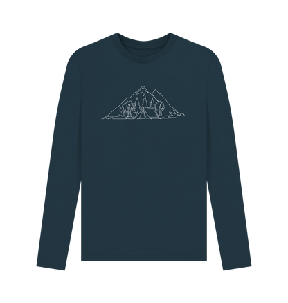 Denim Blue Men's Camping Organic Cotton Long Sleeve Tee (White)