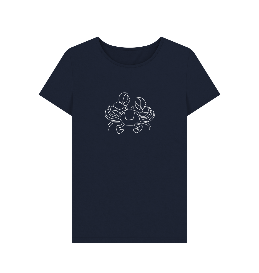 Navy Blue Women's Crab Organic Cotton Crewneck Tee (White)