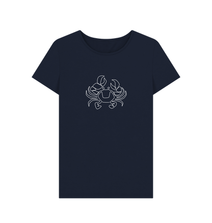 Navy Blue Women's Crab Organic Cotton Crewneck Tee (White)