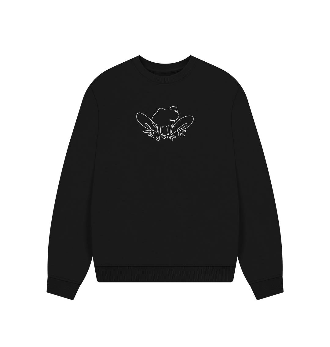 Black Women's Frog Organic Cotton Oversized Crewneck (White)