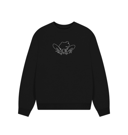 Black Women's Frog Organic Cotton Oversized Crewneck (White)