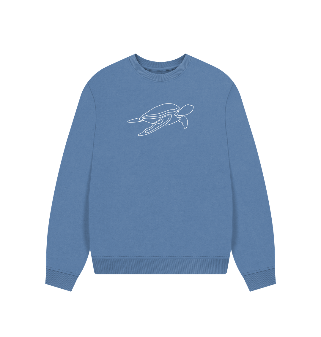 Solent Women's Sea Turtle Organic Cotton Oversized Crewneck (White)