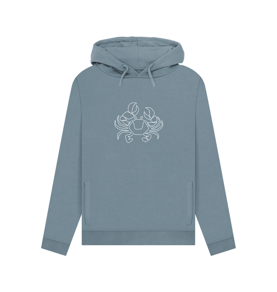 Stone Blue Women's Crab Organic Cotton Pullover Hoodie (White)