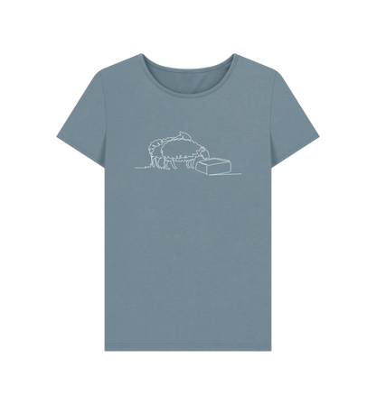 Stone Blue Women's Sheep Organic Cotton Crewneck Tee (White)