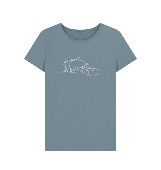 Stone Blue Women's Sheep Organic Cotton Crewneck Tee (White)