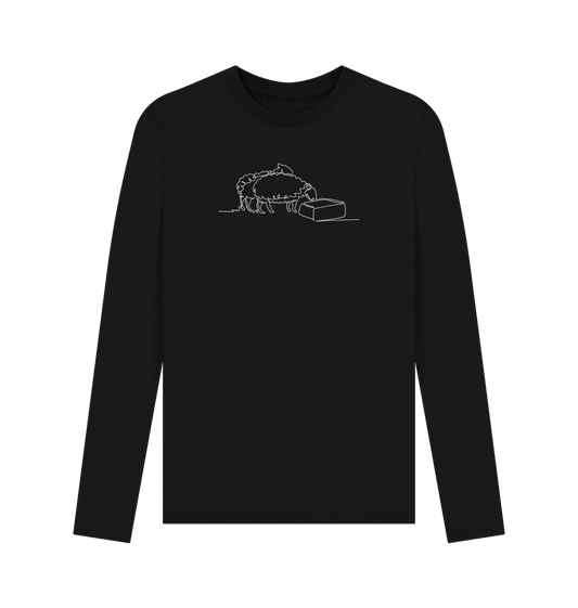 Black Men's Sheep Organic Cotton Long Sleeve Tee - White Design