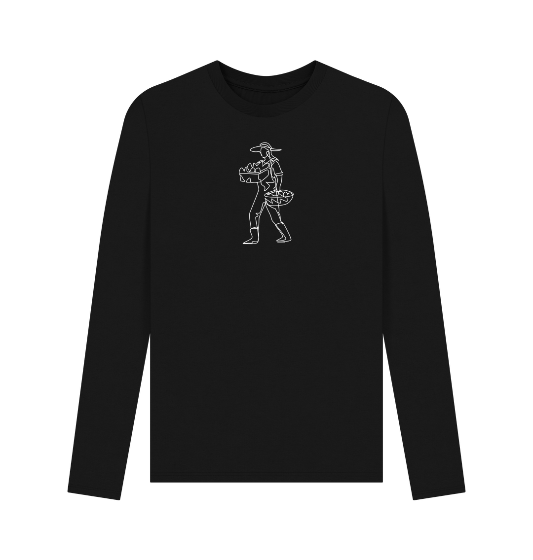 Black Men's Harvest Organic Cotton Long Sleeve Tee - White Design