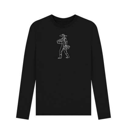 Black Men's Harvest Organic Cotton Long Sleeve Tee - White Design