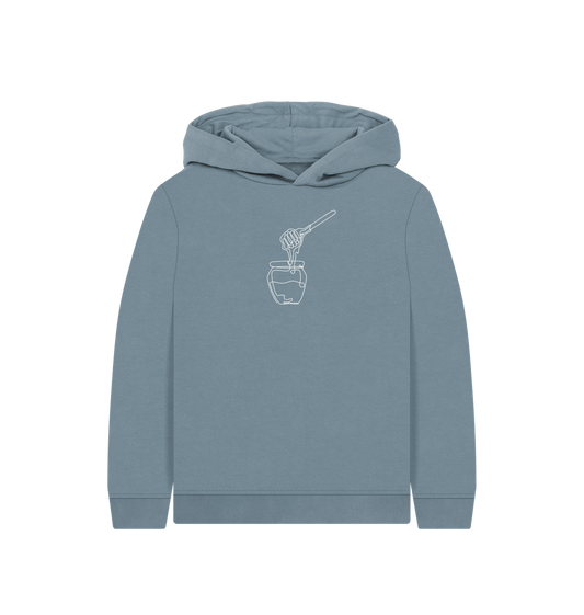 Stone Blue Kid's Honey Organic Cotton Pullover Hoodie (White)