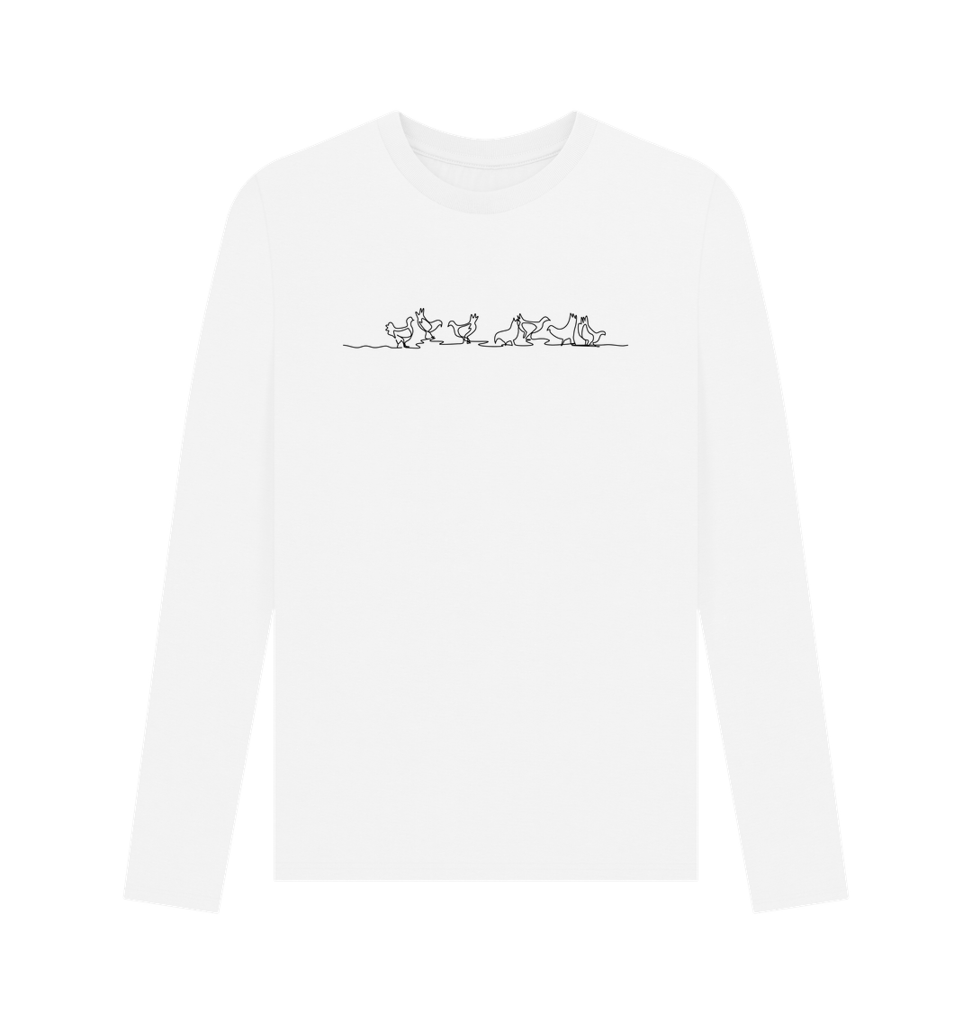 White Men's Chickens Organic Cotton Long Sleeve Tee - Black Design