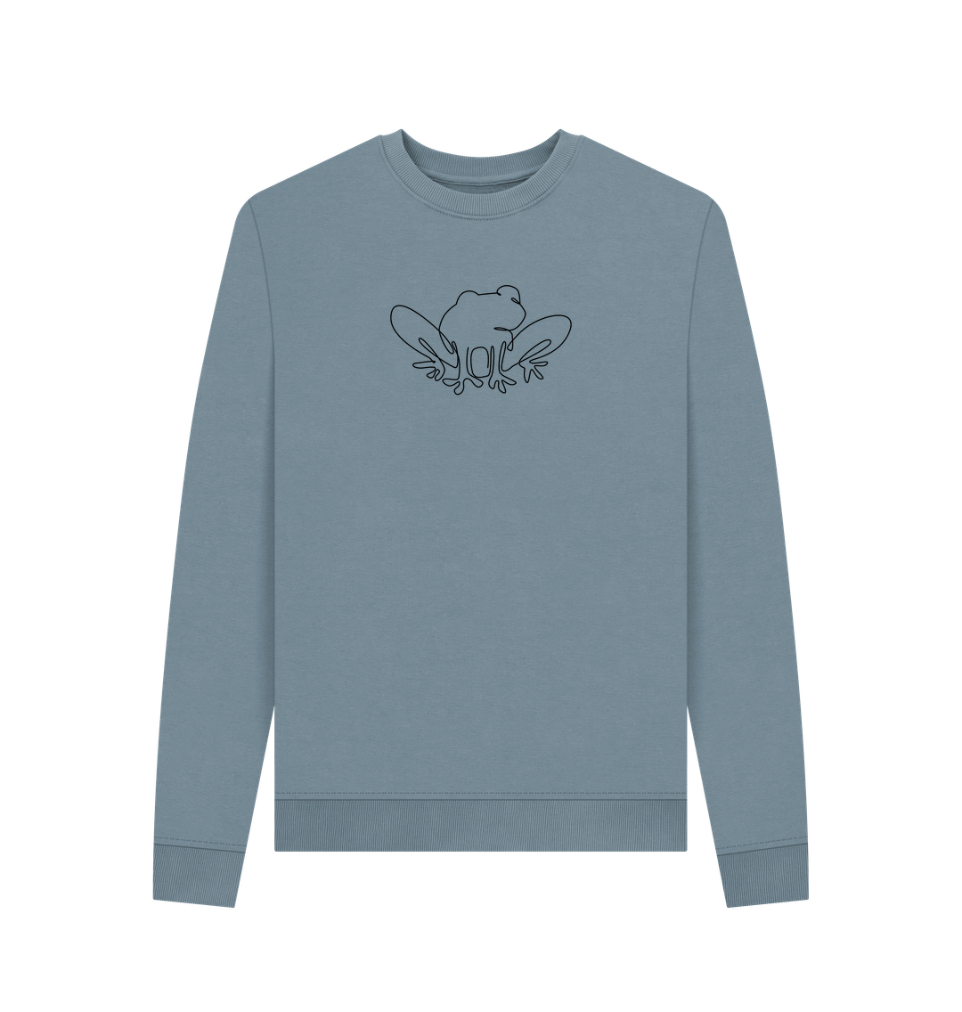 Stone Blue Women's Frog Organic Cotton Crewneck Sweater (Black)