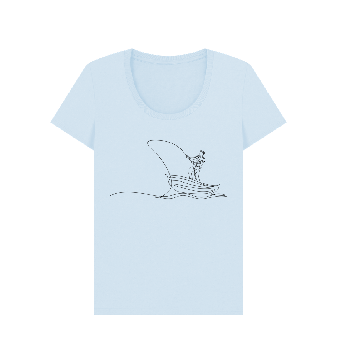 Sky Blue Women's Fisherman Organic Cotton Scoop Neck Tee (Black)