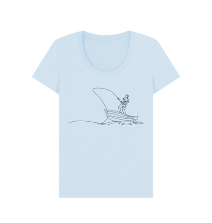 Sky Blue Women's Fisherman Organic Cotton Scoop Neck Tee (Black)