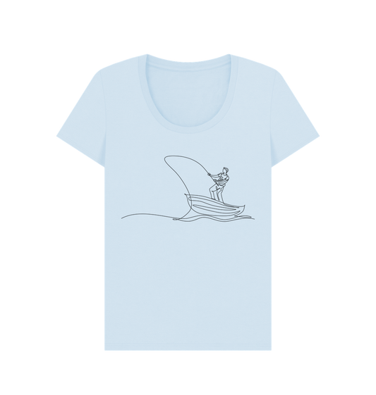 Sky Blue Women's Fisherman Organic Cotton Scoop Neck Tee (Black)