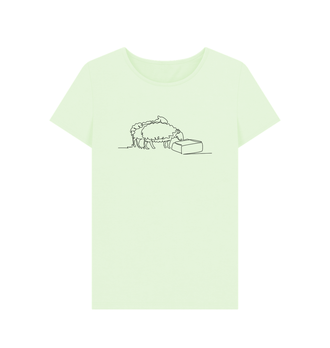 Pastel Green Women's Sheep Organic Cotton Crewneck Tee (Black)