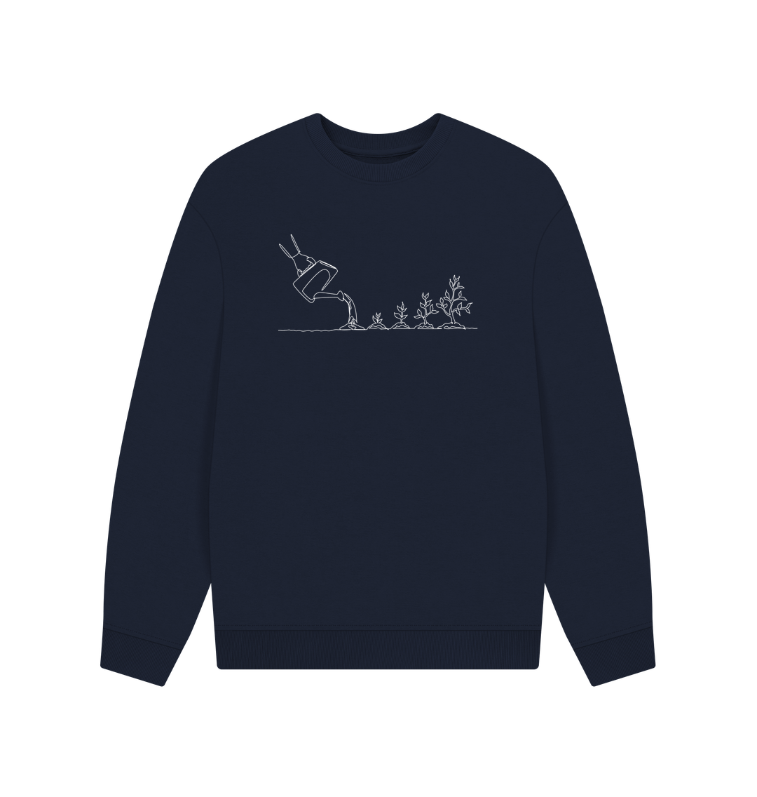 Navy Blue Men's Gardening Organic Cotton Oversized Crewneck - White Design