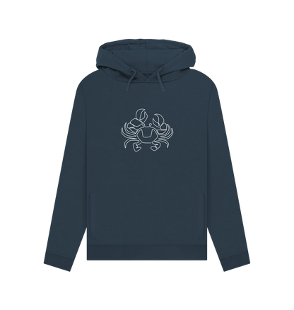 Navy Blue Women's Crab Organic Cotton Pullover Hoodie (White)