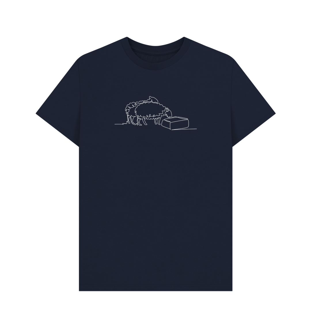 Navy Blue Men's Sheep Organic Cotton Basic Tee (White)