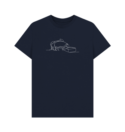 Navy Blue Men's Sheep Organic Cotton Basic Tee (White)