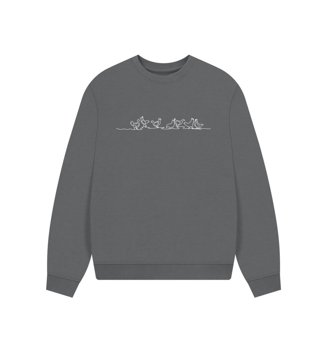 Slate Grey Women's Chickens Organic Cotton Oversized Crewneck (White)