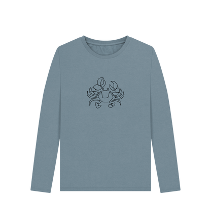 Stone Blue Women's Crab Organic Cotton Long Sleeve Tee (Black)